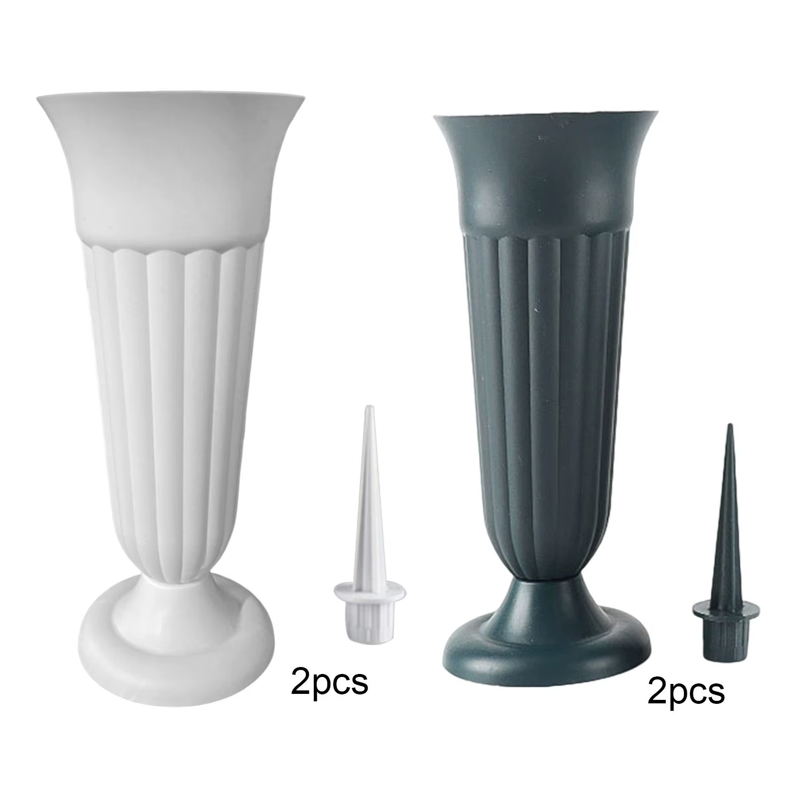 Lot de 2 Vases Floraux Commémoratifs Détachables avec Piquet et Base en Plastique, Vases de Cimetière et de Tombe pour Événements Extérieurs, Tombes, Jardin