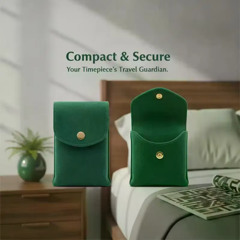 Sac de rangement pour montres en velours, doublure douce anti-rayures, fermeture à pression pour une protection quotidienne en voyage
