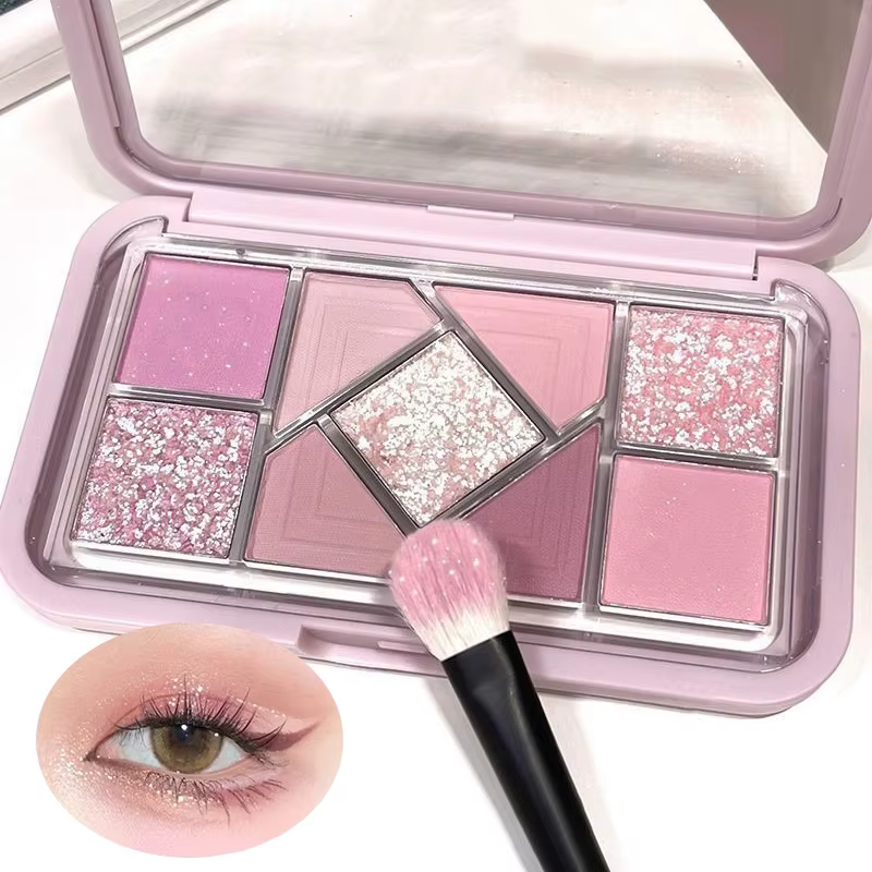 Nouveau 9 couleurs rose violet fard à paupières Palette haute brillance paillettes perle et mat pressé poudre