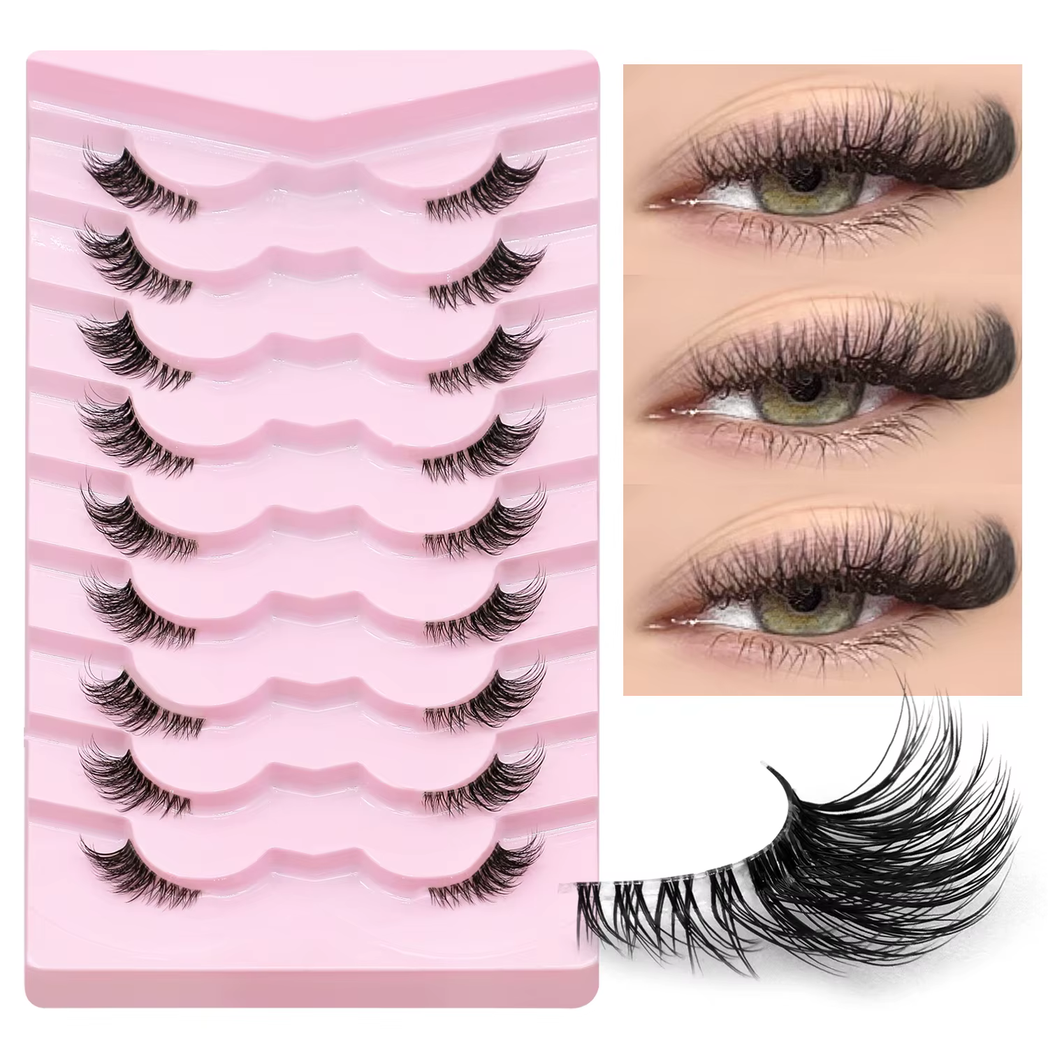 GROINNEYA Demi-cils cils pour les yeux de chat naturel