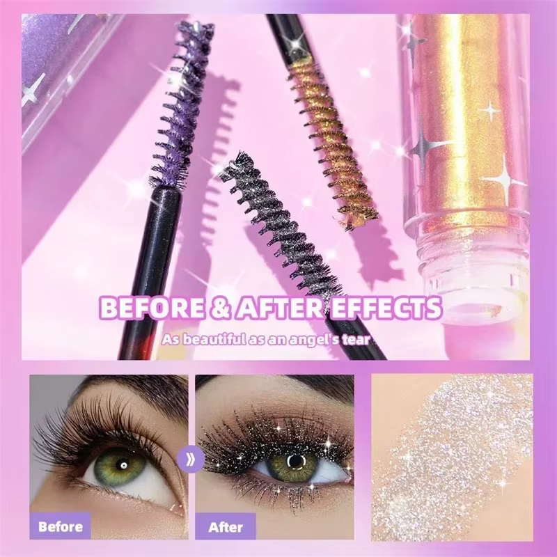 Mascara à paillettes diamant argent or violet galaxie