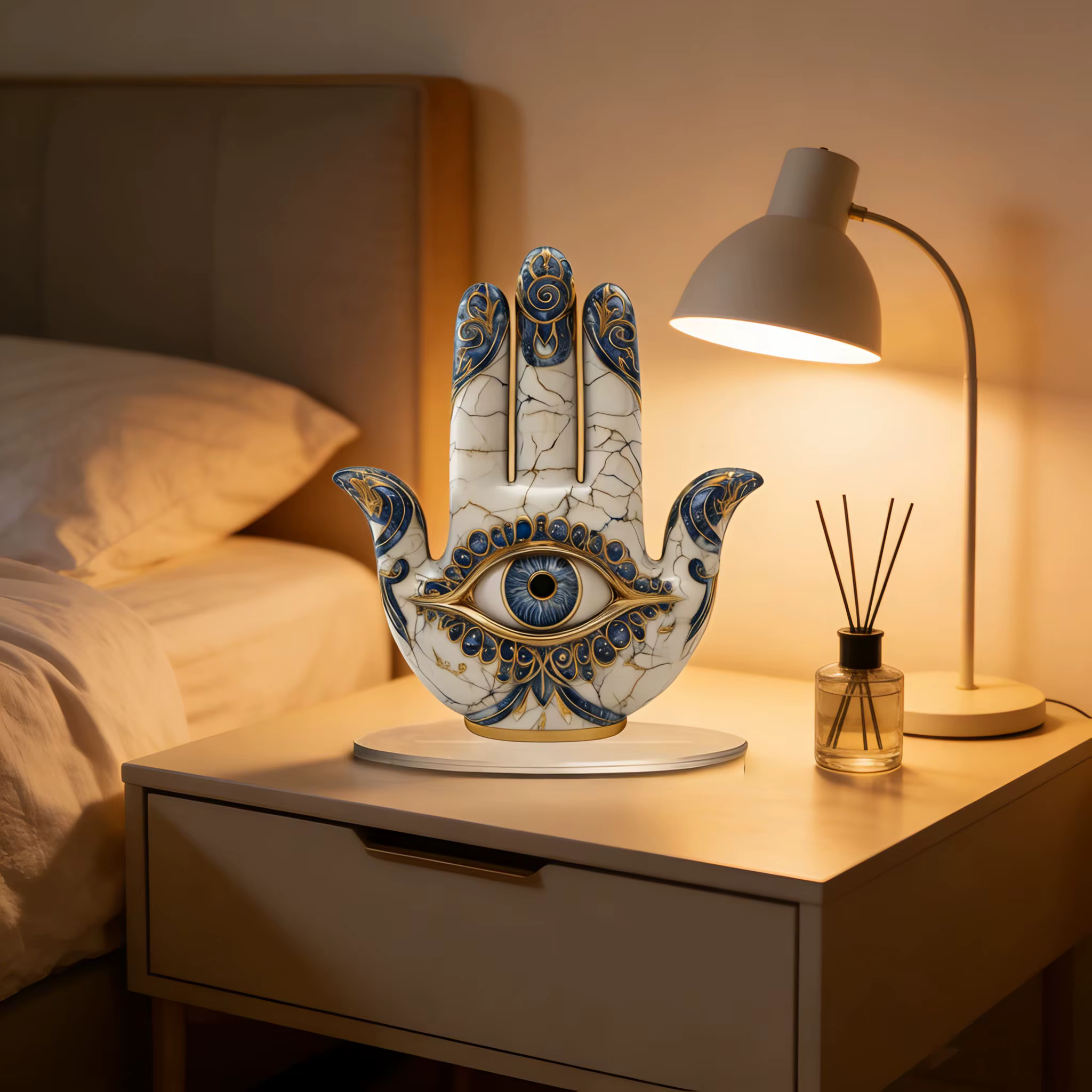1 décor élégant en forme d'oeil avec motif bleu et or – Protection et vision symbolisantes