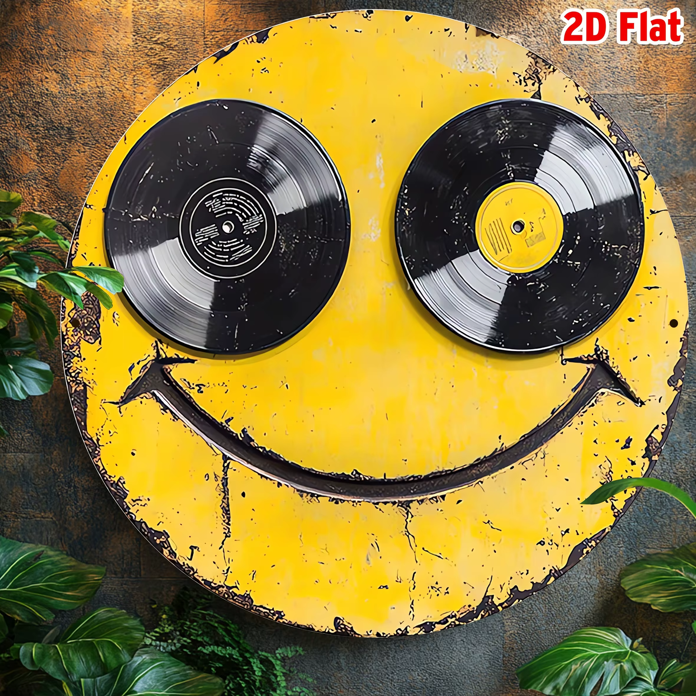[Art mural en aluminium] Plat 2D] Une pièce d'art mural rond plat 2D en aluminium mesurant avec un visage souriant, parfait pour la décoration