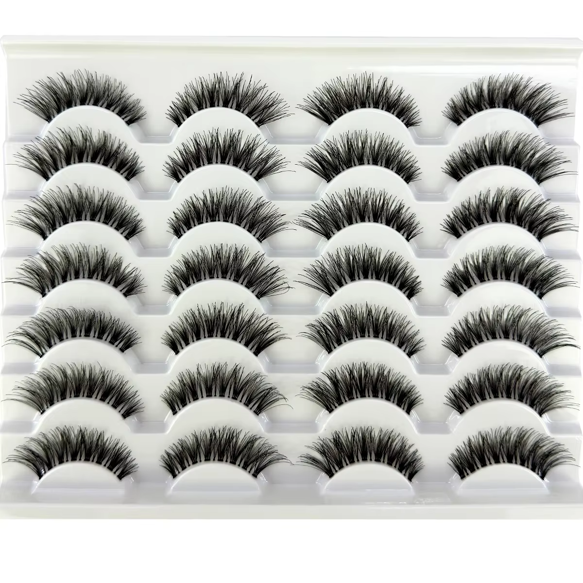 14 paires de faux cils faits à la main tige transparente croix douce
