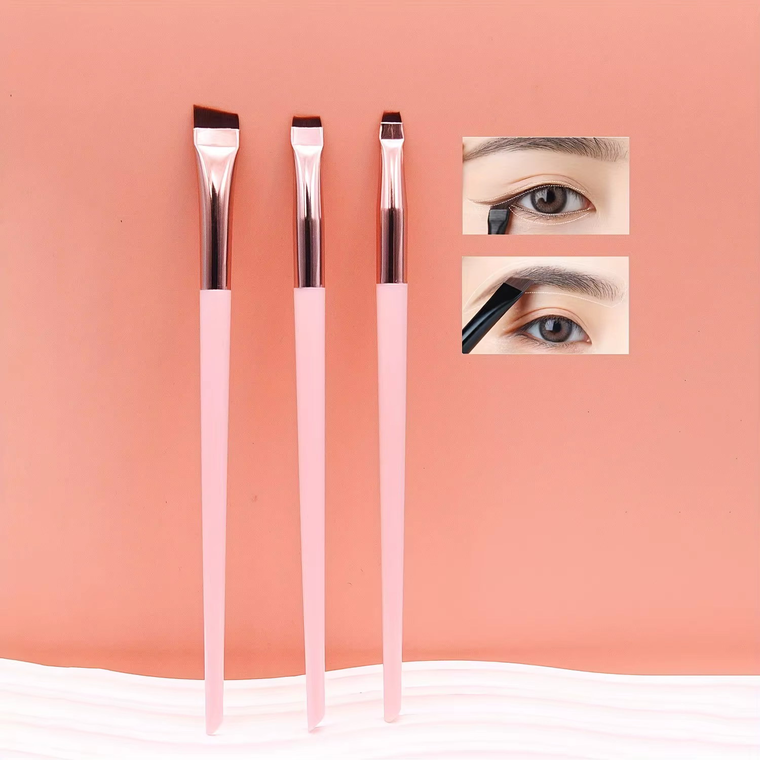 Ensemble de 3 pinceaux de maquillage, pinceau à eyeliner fin à tête oblique, pinceau à sourcils, pinceau à eyeliner ultra-fin, pinceau à fard à paupières