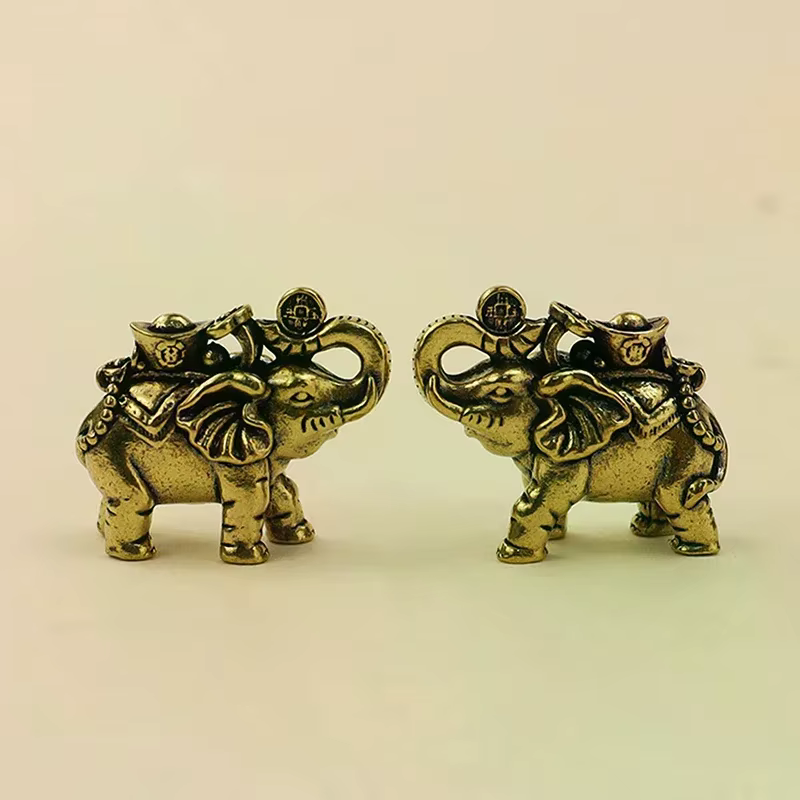 Figurines d'éléphant en laiton, figurines d'éléphant porte-bonheur, décoration de salon, figurines d'éléphant miniatures, accessoires miniatures