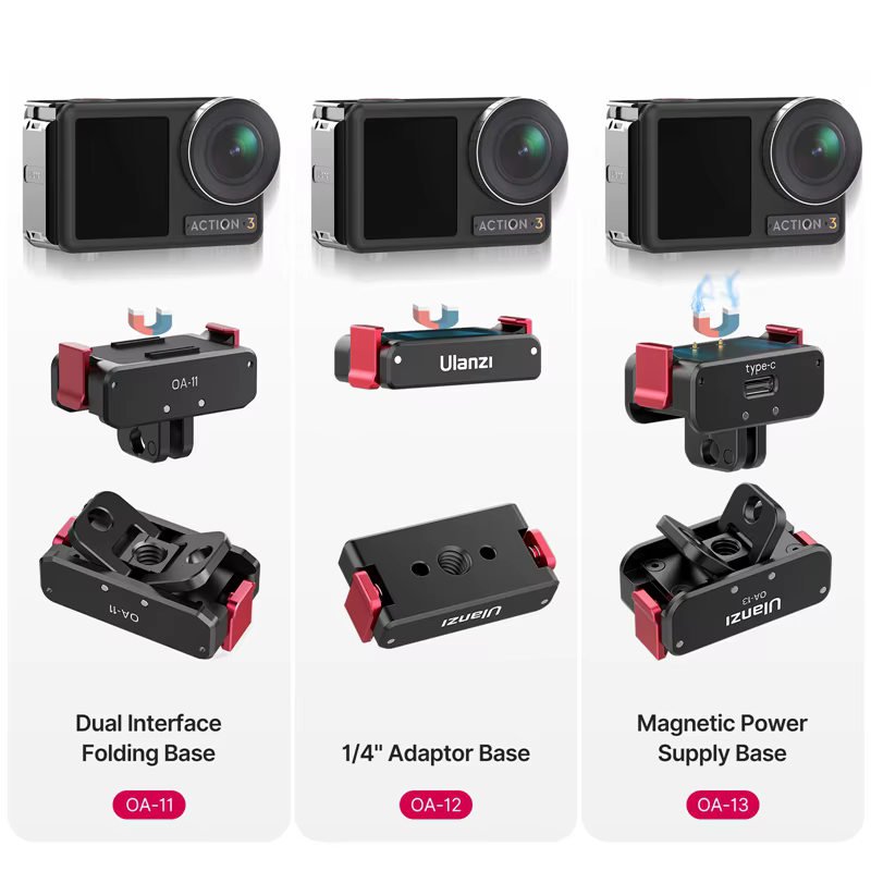 Ulanzi OA-11 Base pliante à double interface pour DJI Osmo Action 3 support pliable OA-13 Base d'alimentation magnétique pour DJI Action 2