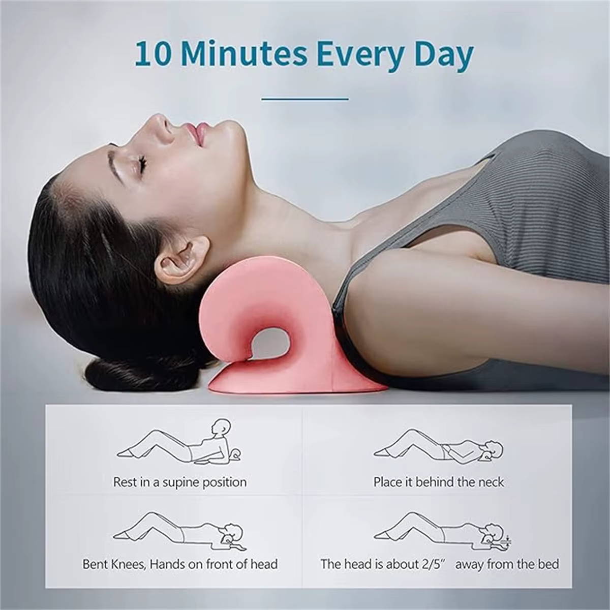 Oreiller relaxant pour le cou et les épaules en forme de C, dispositif de traction cervicale pour le soulagement de la douleur TMJ et l'alignement de la colonne cervicale, chiroprat