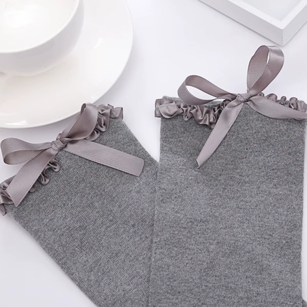 Femmes filles coton haut genou bas coton doux arc mignon longues chaussettes bas