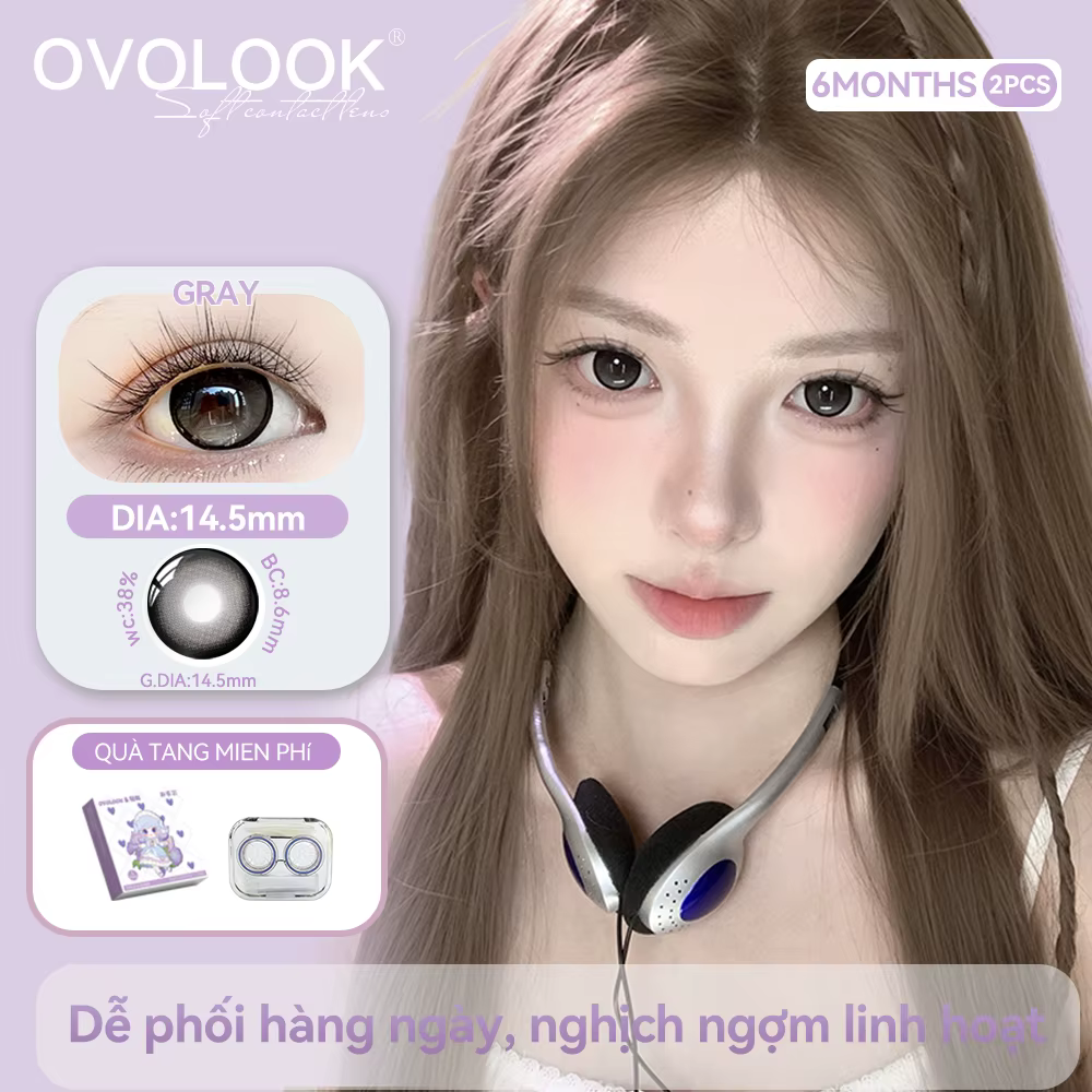 OVOLOOK - 2 lentilles de contact colorées de grand diamètre bleues/marron/grises/noires pour les yeux avec correction