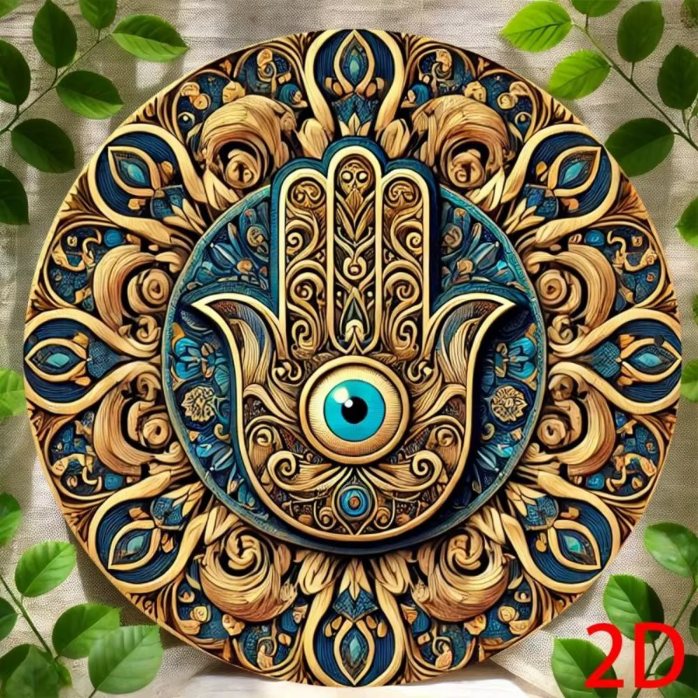 Art mural Vintage Hamsa Hand & Evil Eye, décor hindou Mandala bleu or vert, cadeau Unique de décoration de salle de Yoga pour maison et bureau