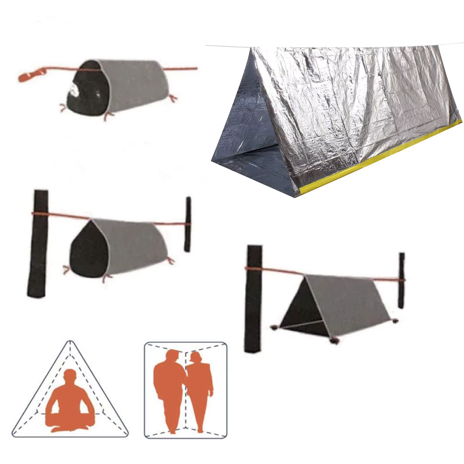 Tente d'urgence, tente tubulaire imperméable pour 2 personnes pour le camping et les activités de plein air