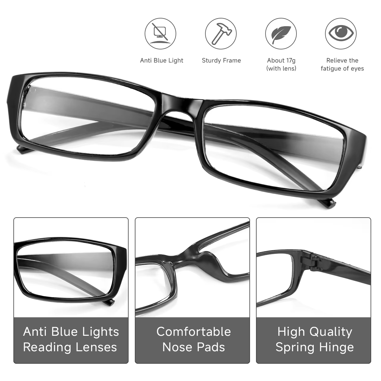Lunettes de lecture intelligentes anti-lumière bleue à mise au point automatique, zoom automatique, protection des yeux, 1/2/3/4/10/20 pièces