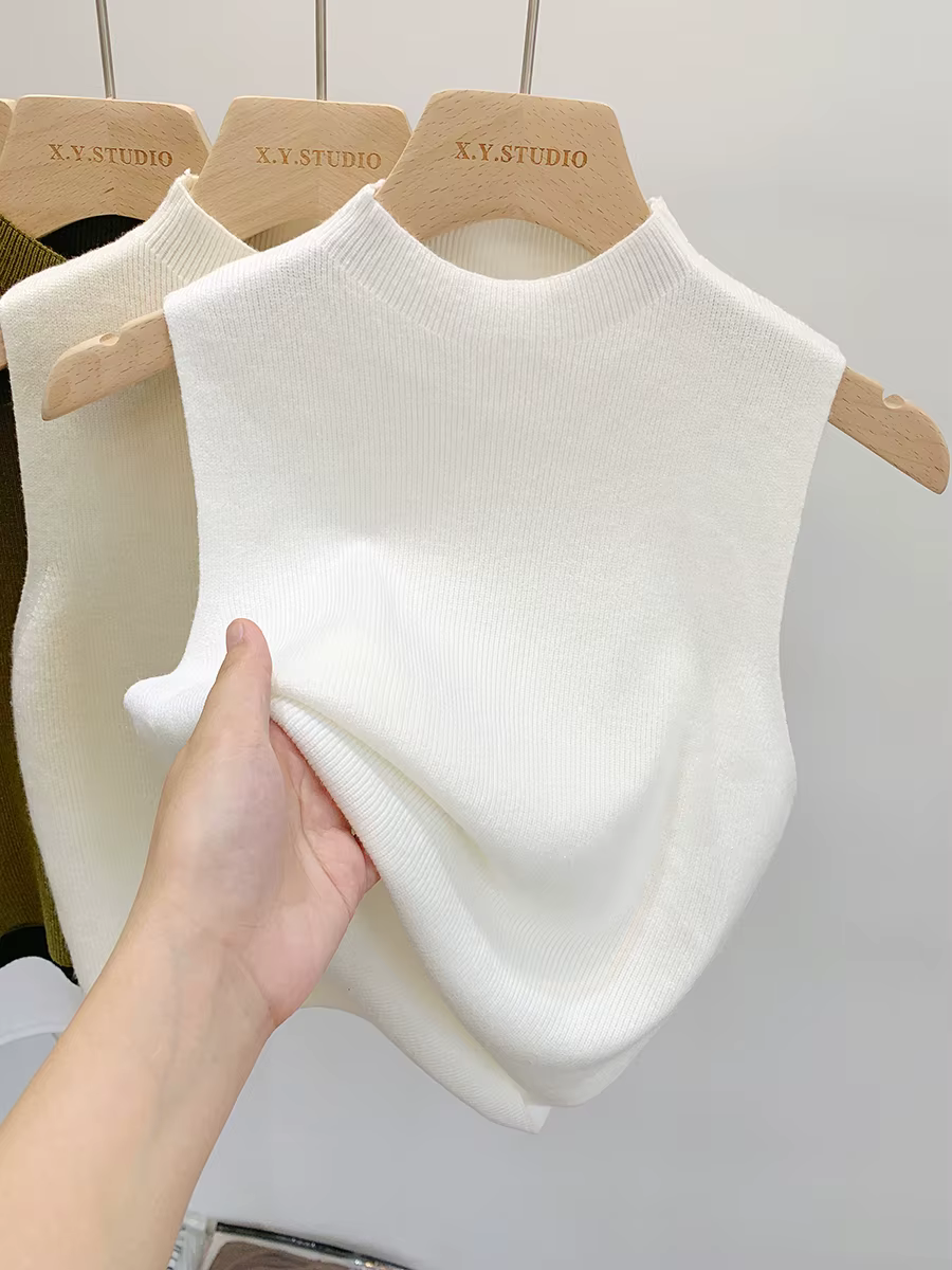 Femmes tricoté débardeur été automne mince pull court sans manches solide printemps automne chandails pulls 2026
