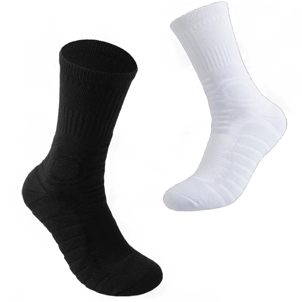 1 paire de chaussettes de basket-ball mi-longues avec fond de serviette épais, chaussettes de sport antidérapantes et absorbant les chocs