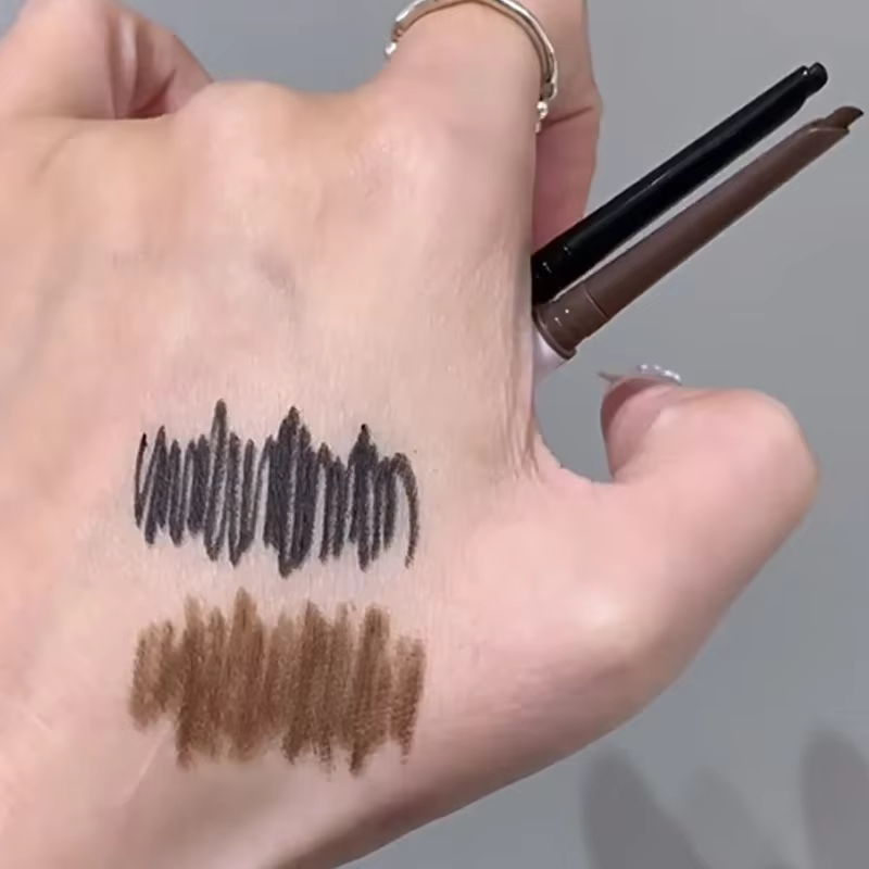 Crayon Eyeliner en Gel Contour noir et marron, avec brosse, imperméable, doux, sans bavures, facile à porter, bâton de fard à paupières couché, maquillage du ver à soie