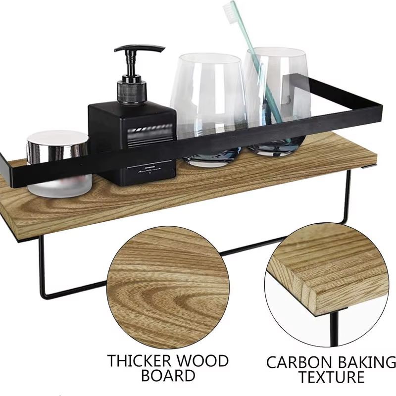 Accessoires de salle de bain et de cuisine : Étagère murale flottante en bois massif à fixer par perçage, pour rangement d'accessoires et matériel de rangement.