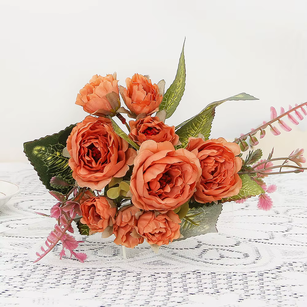 Simulation de roses artificielles à 9 têtes, fausse arc de mariage, fleur en soie, décoration de maison, salon, Table, fausse fleur