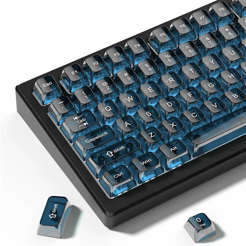 Womier Haze Blue Clear Keycaps Transparent Crystal Ceramic PC Keycap RGB Shine Through Key Cap 115 Keys MDA Profile for MX Switc