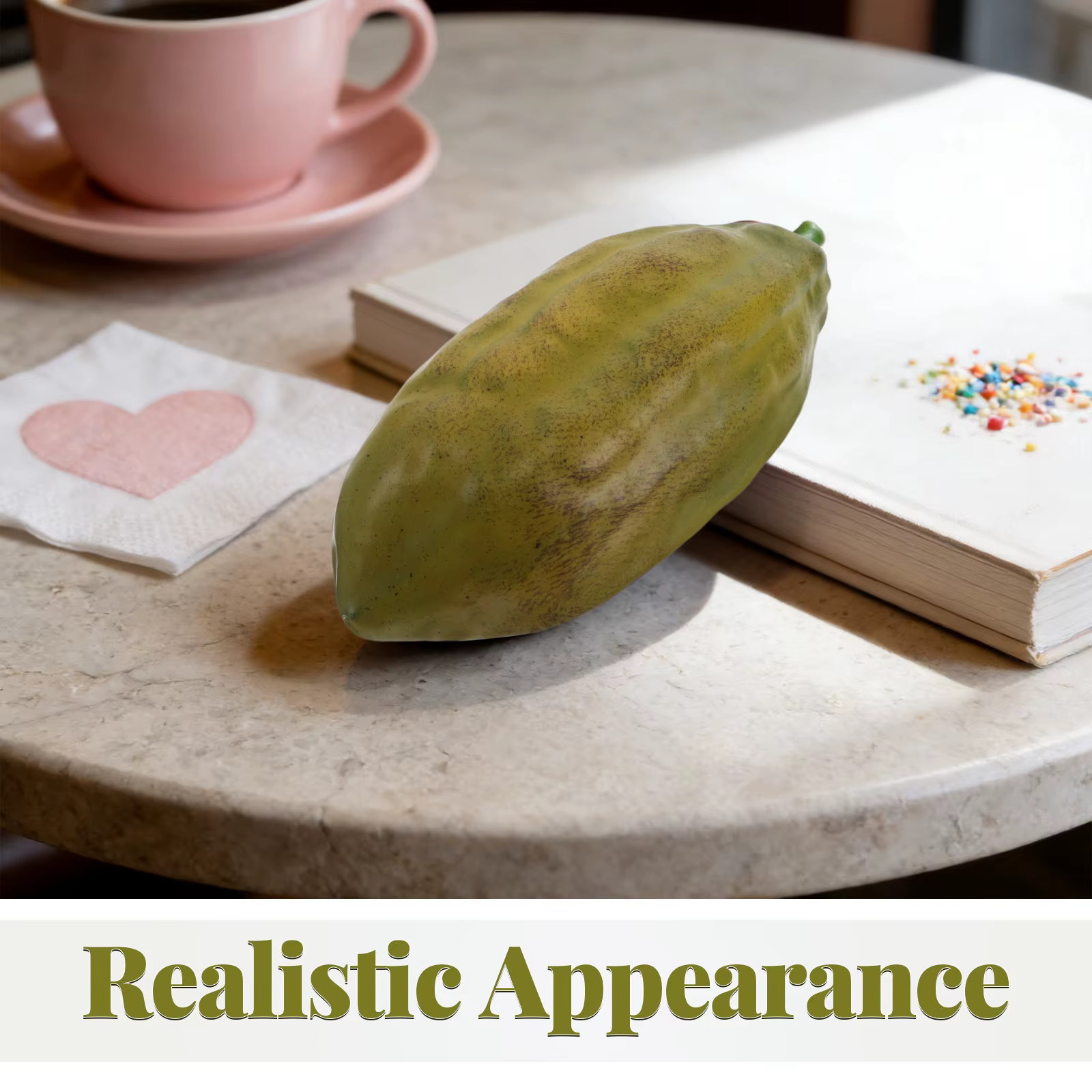 Faux fruit de cacao réaliste, fruit de café artificiel, accessoire de table, ornement de cacao simulé, vert, pour café, maison, fête, décoration