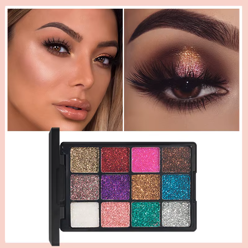 Palette de fards à paupières à paillettes de 12 couleurs - Métal diamant hautement pigmenté et durable et nuances mates pour un look de maquillage pour les yeux éblouissant