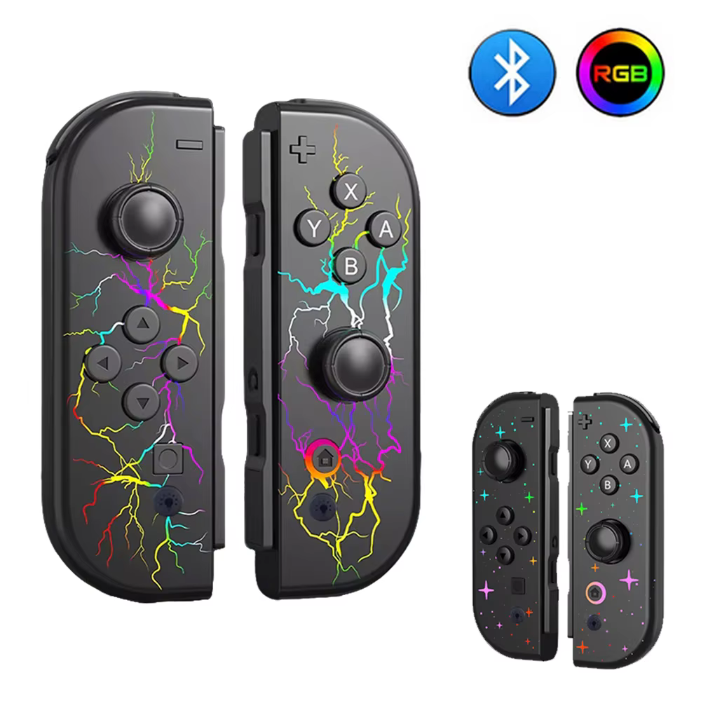 JoyCon – manette de jeu sans fil avec effet Lightning et étoiles RGB, pour Nintendo Switch/Lite/Oled, Joystick à double Vibration
