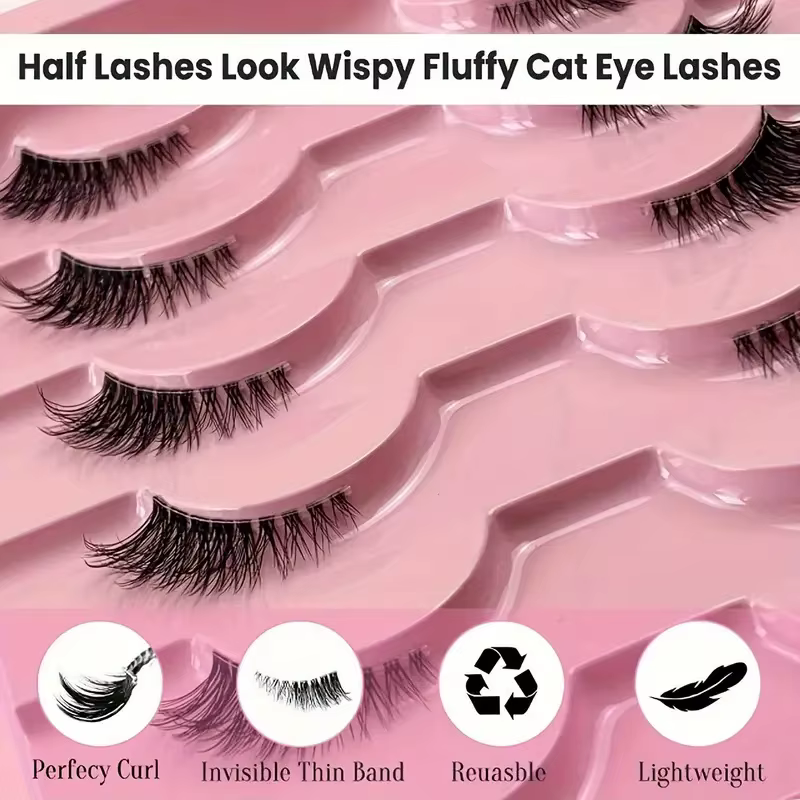 10 paires demi-cils aspect naturel vaporeux moelleux oeil de chat Look