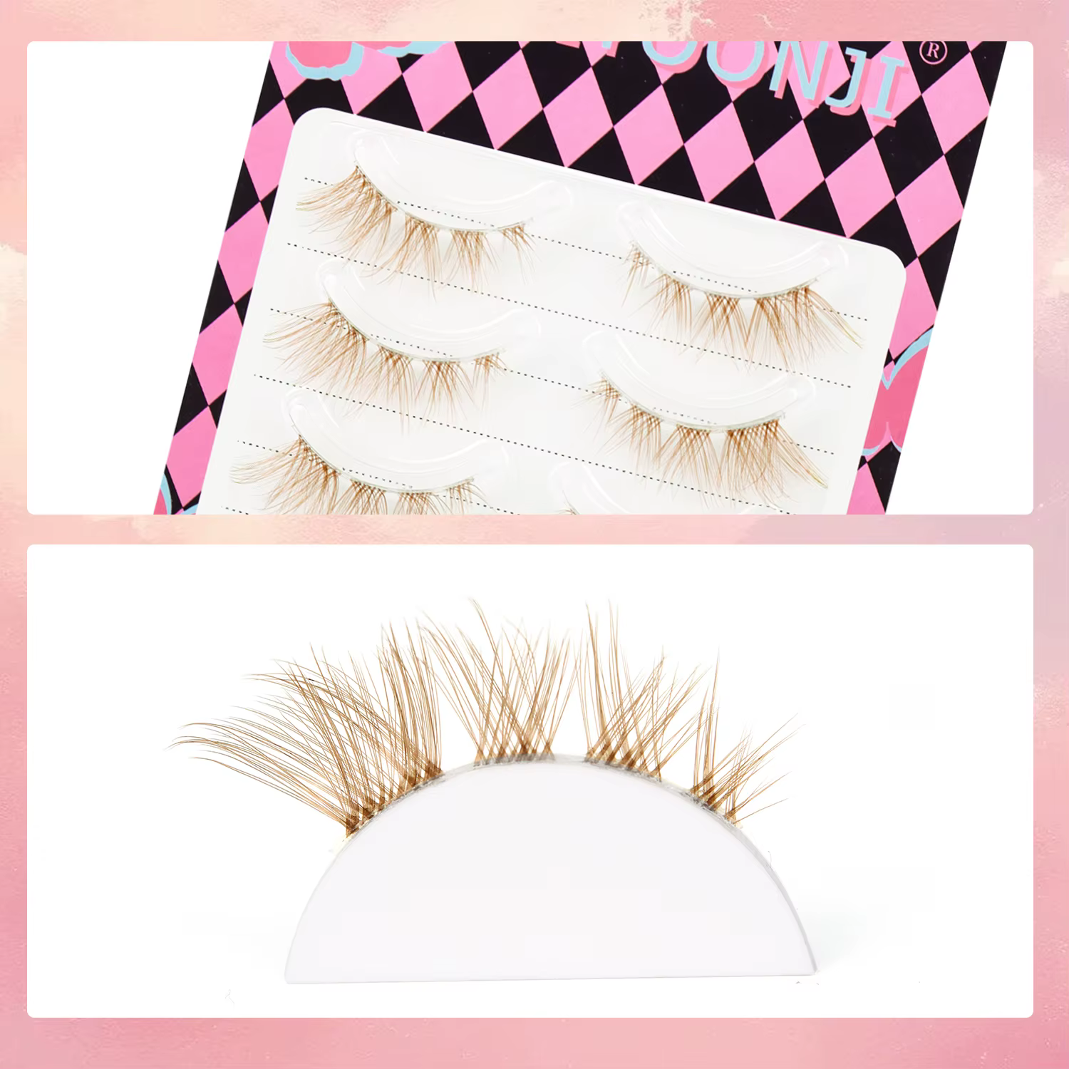 5 paires de faux cils bruns avec des renards volants en diagonale