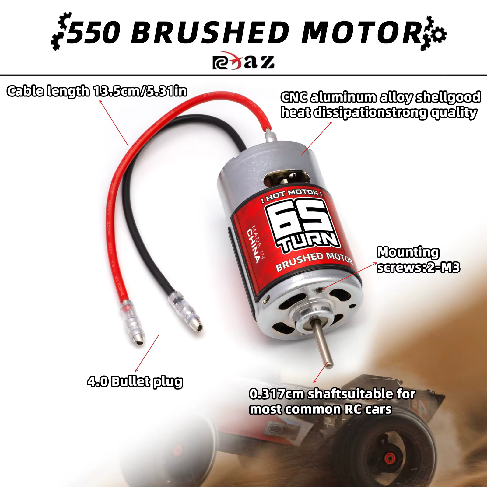 Moteur brossé RCXAZ 1/10 RC 10T 12T 20T 27T 45T 65T 550 pour pièces de voiture RC Crawler Traxxas TRX4 Axial SCX10 D90