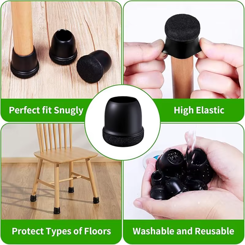 Protecteurs de pieds de chaise ronds noirs, 8 pièces, couvre-pieds antidérapants en Silicone pour sols en bois dur, coussinets pour pieds de meubles pour éviter les rayures