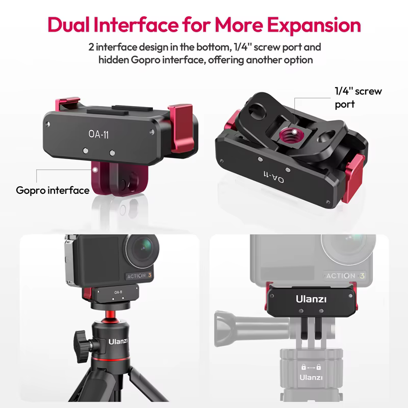 Ulanzi OA-11 Base pliante à double interface pour DJI Osmo Action 3 support pliable OA-13 Base d'alimentation magnétique pour DJI Action 2
