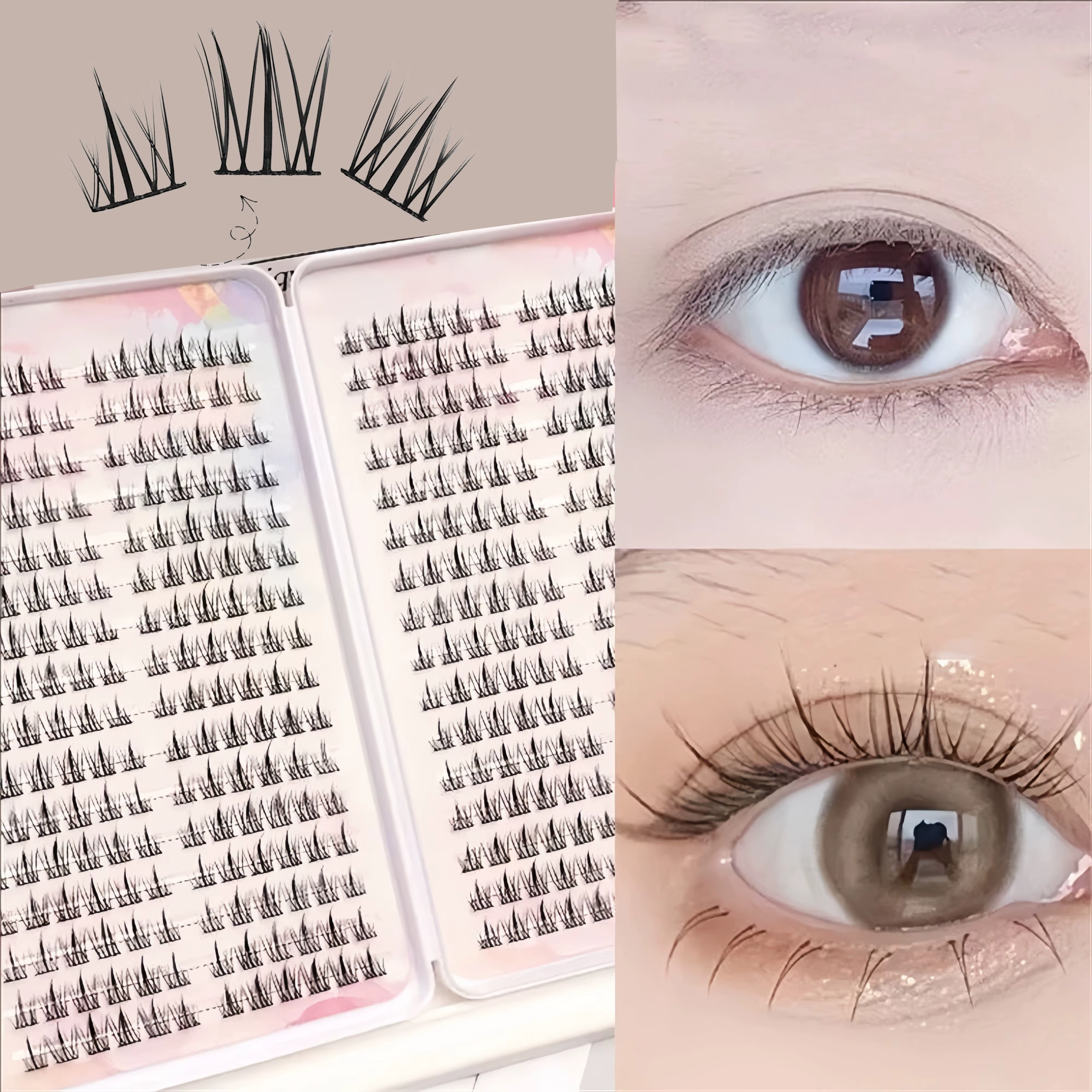 288 grandes cils avec œil de chat pointu C-Curl 10-14Mm
