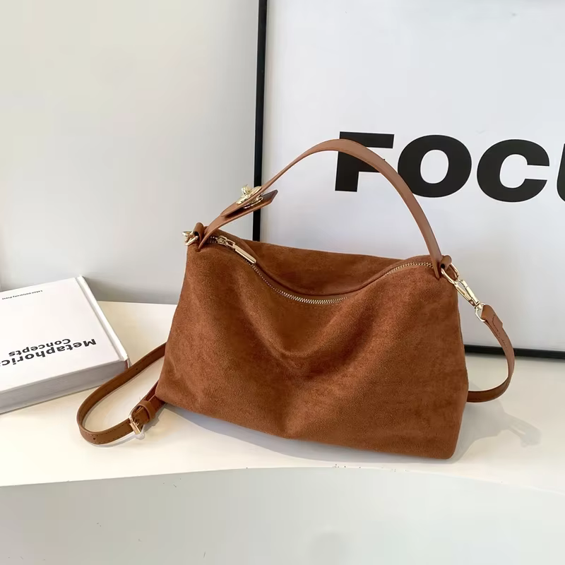 Sac à main en Faux daim pour femmes, sac à bandoulière de grande capacité, polyvalent et décontracté à double usage, nouvelle collection 2026