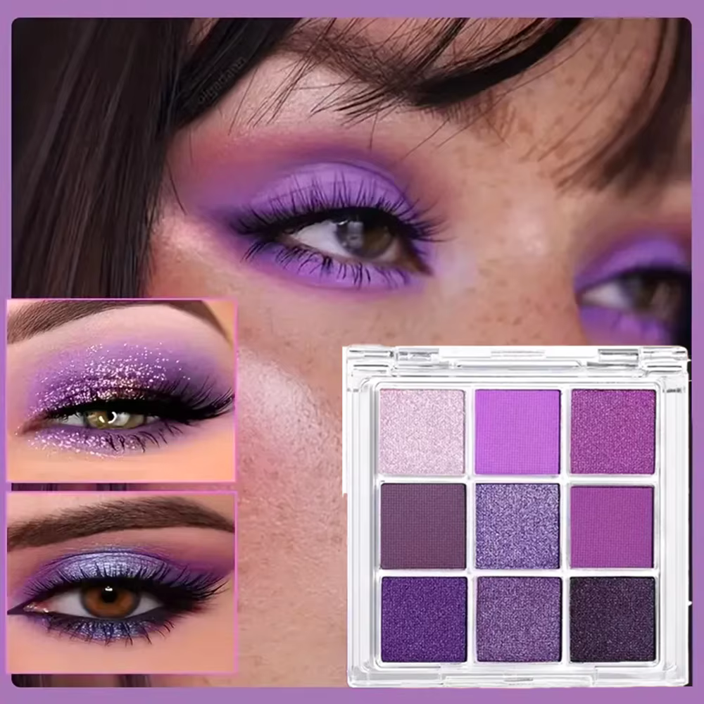 Palette de fards à paupières violets de 9 couleurs – Mat & Shimmer