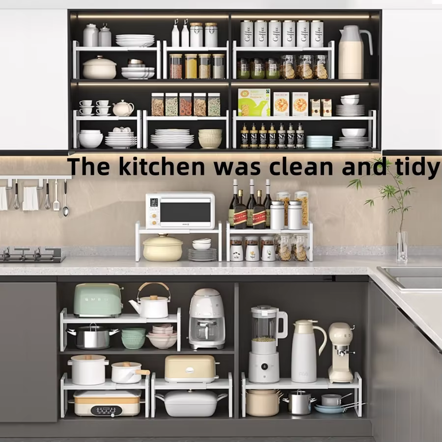 Étagère de rangement multi-niveaux pour armoire de cuisine, support de rangement pour épices, espace de rangement extensible pour la maison, en métal robuste blanc