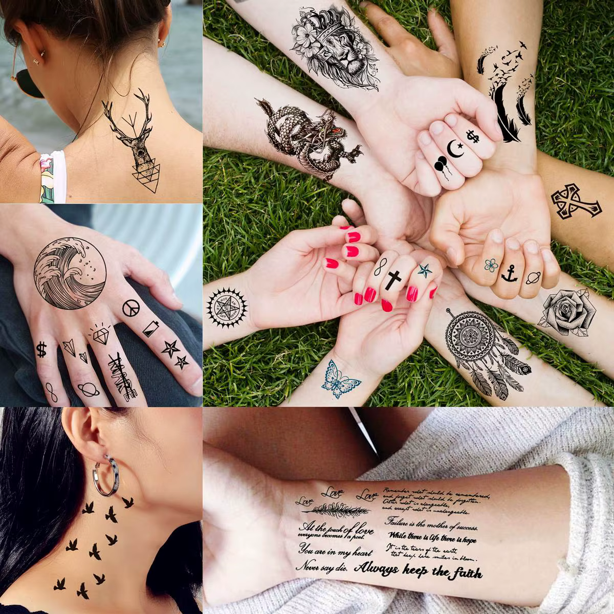 Tatouages Temporaires Petits Animaux, Faux Crâne Noir, Autocollant Imperméable, Minuscules et Réalistes, pour Adultes, Doigt et Bras, 66 Feuilles
