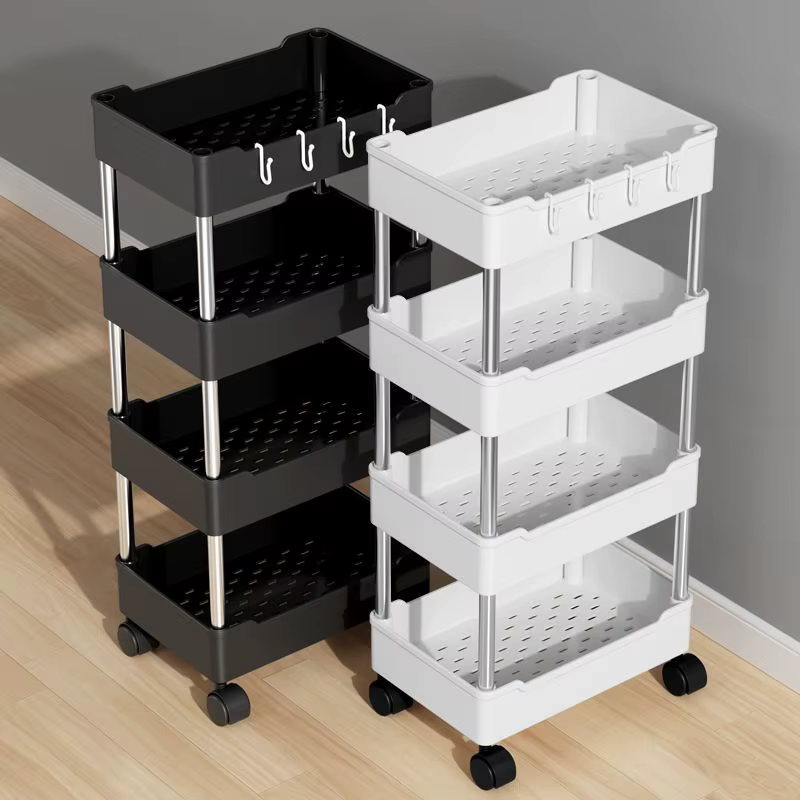 Étagère de rangement amovible à 3/4 niveaux pour espaces étroits, chariot à roulettes, étagère de salle de bain, étagères de cuisine pour espaces étroits, étagère de finition latérale
