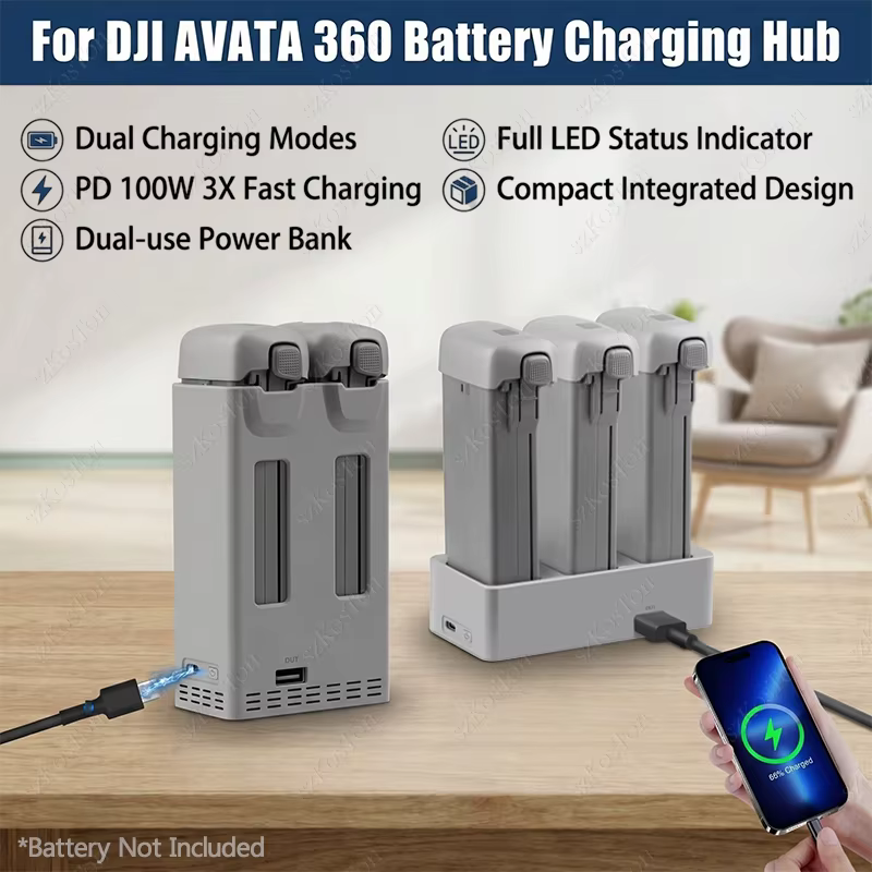 Hub de charge rapide 3 ports 100W, base de charge intelligente pour batterie, accessoires pour drone DJI AVATA 360