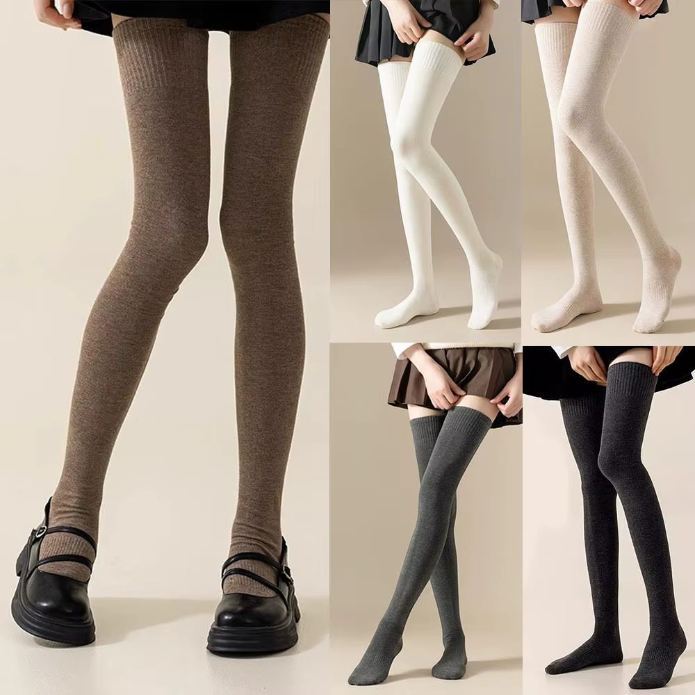 Chaussettes hautes d'hiver pour femmes, bas JK Lolita allongés de 100cm, couleur unie, au-dessus du genou, chaussettes fines en velours