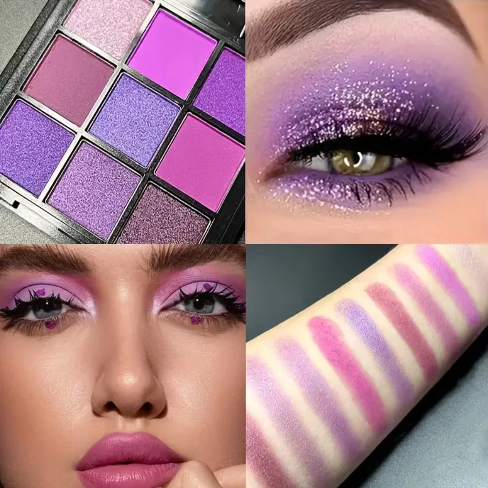 Palette de fards à paupières violets de 9 couleurs – Mat & Shimmer