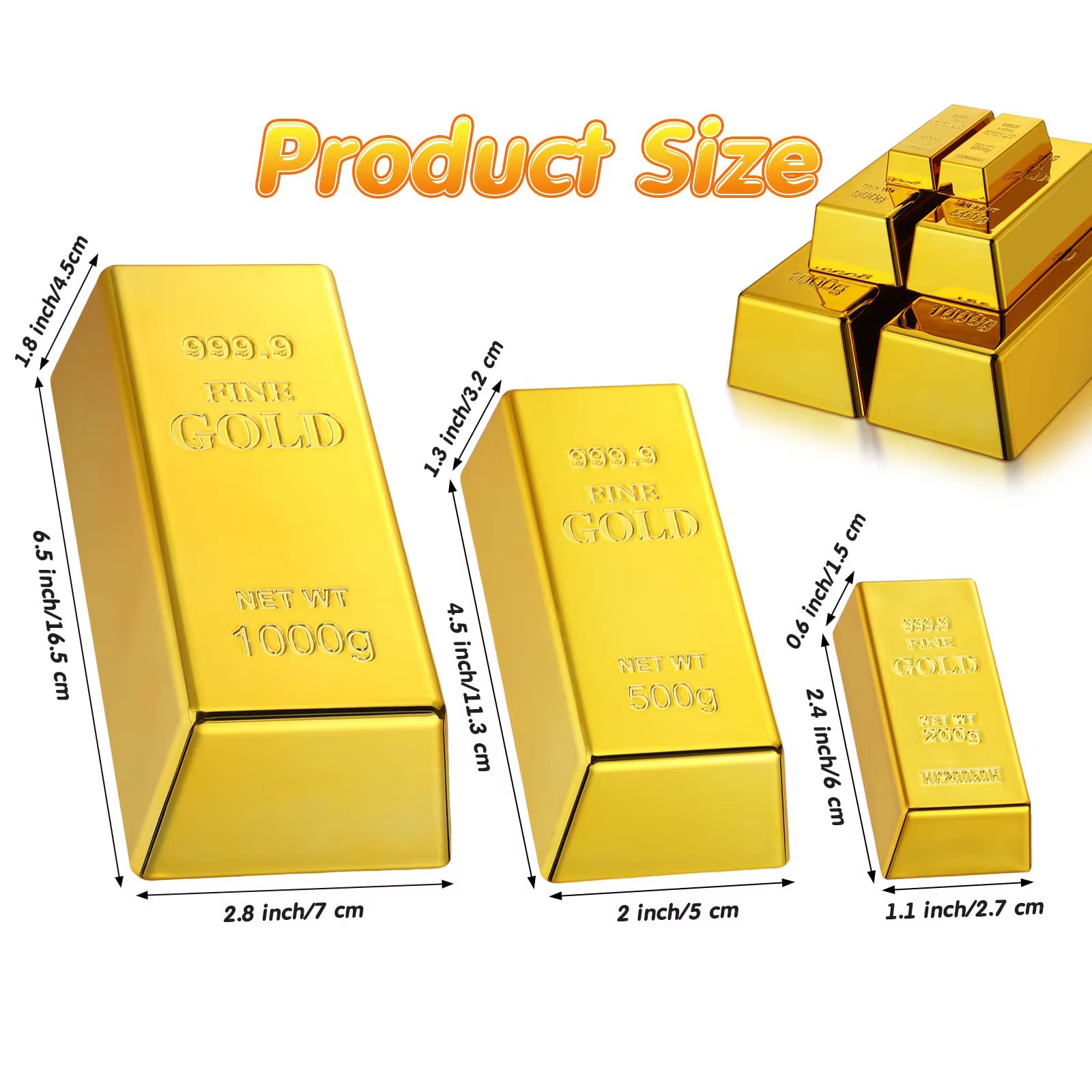 Fausse barre d'or créative, brique dorée simulée, lingot d'or creux, accessoire de film, cadeau fantaisie, accessoire décoratif pour fête