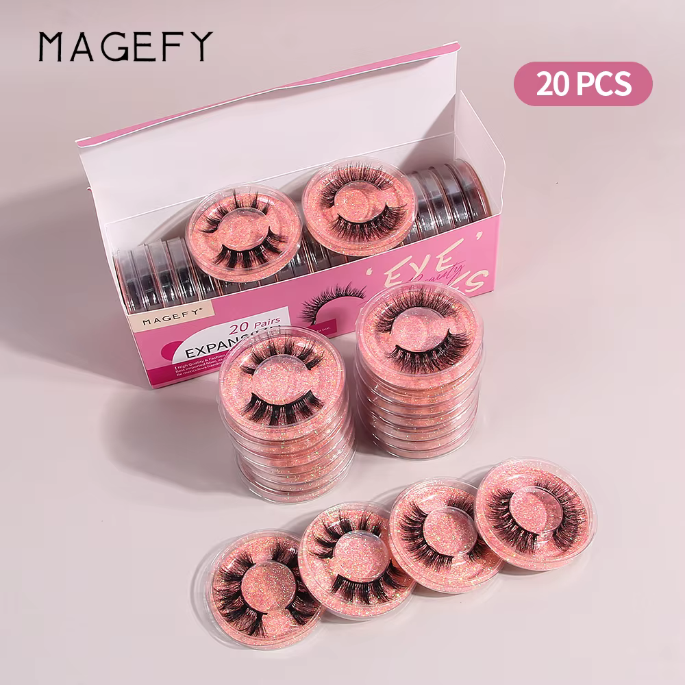 MAGEFY 20 paires de Faux cils Style mixte Curling naturel réutilisable Portable emballage individuel