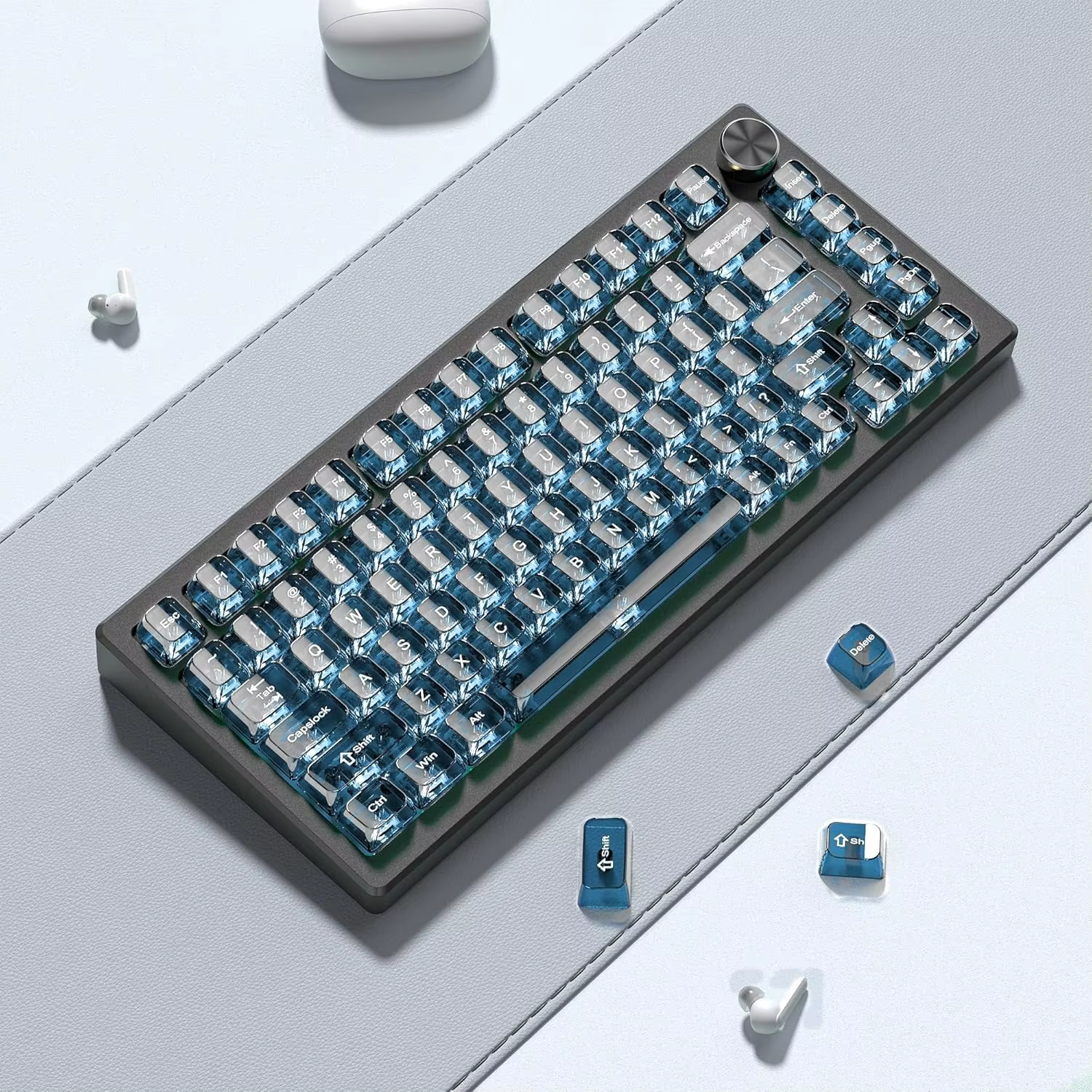 Womier Haze Blue Clear Keycaps Transparent Crystal Ceramic PC Keycap RGB Shine Through Key Cap 115 Keys MDA Profile for MX Switc