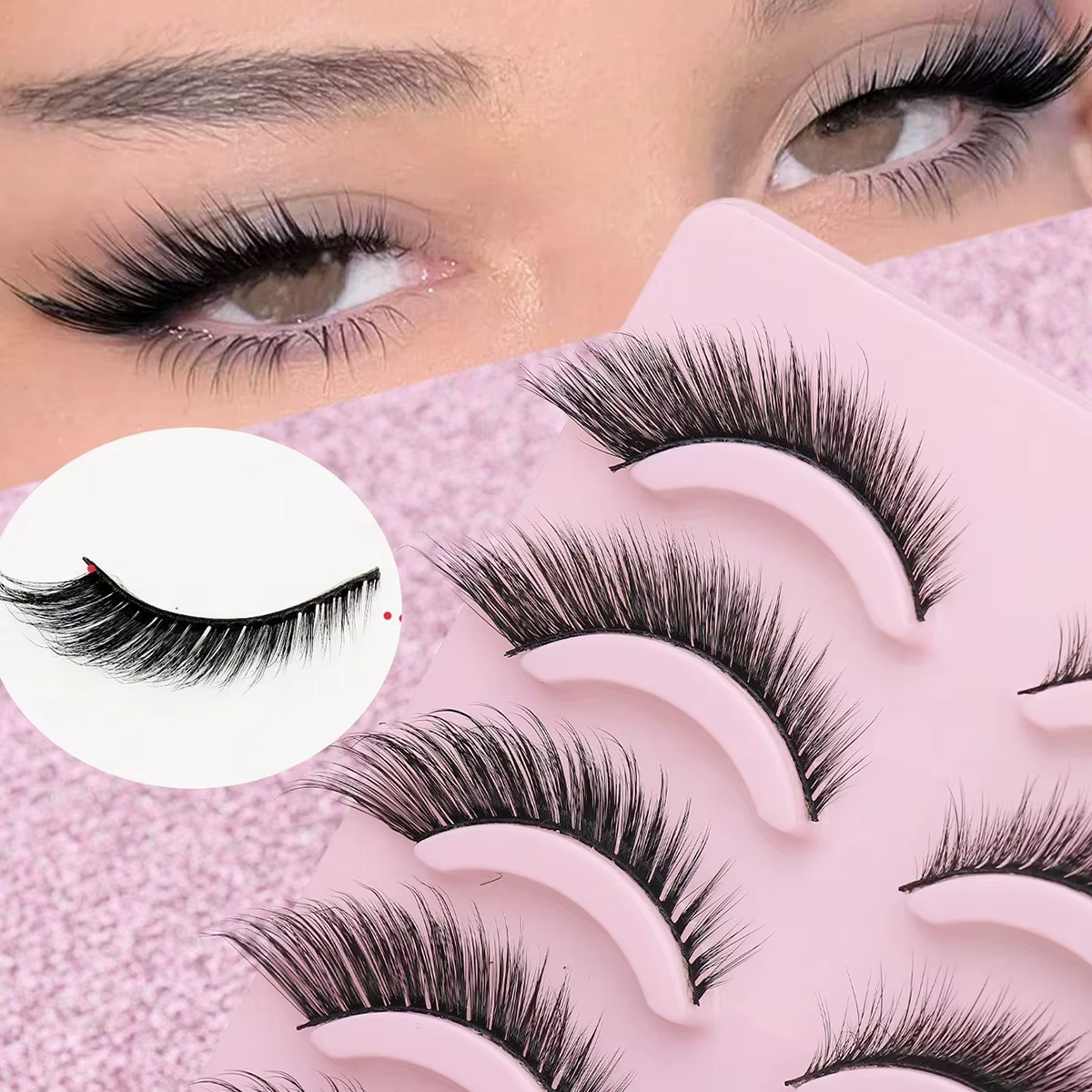 5 paires de cils yeux de chat Faux