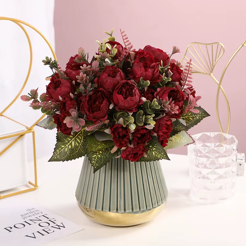 Simulation de roses artificielles à 9 têtes, fausse arc de mariage, fleur en soie, décoration de maison, salon, Table, fausse fleur