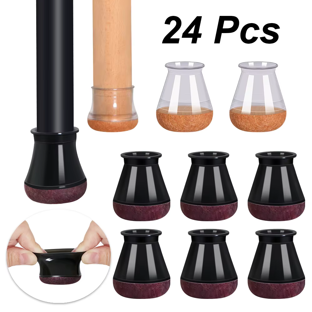Protection Pied de Chaise, 20 pièces Petits protecteurs de Sol en Silicone noir avec Feutre enveloppé, Couvre-Jambes de Chaise Capuchons de Jambe de Chaise en Silicone, diamètre 14-20mm