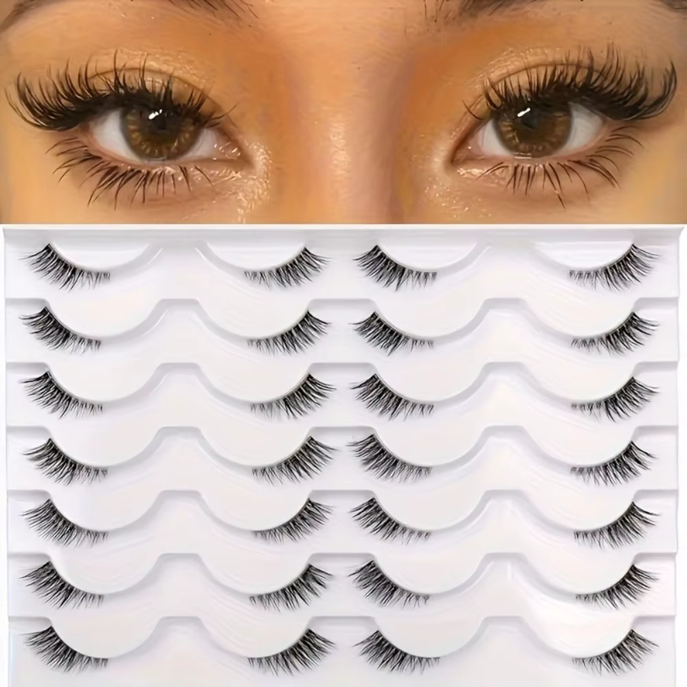 14 paires de faux cils transparents à bande transparente