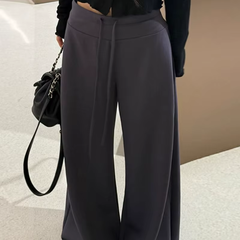 Pantalon de sport marron taille basse pour femme, taille haute, coupe cintrée, drapé décontracté, jambes larges