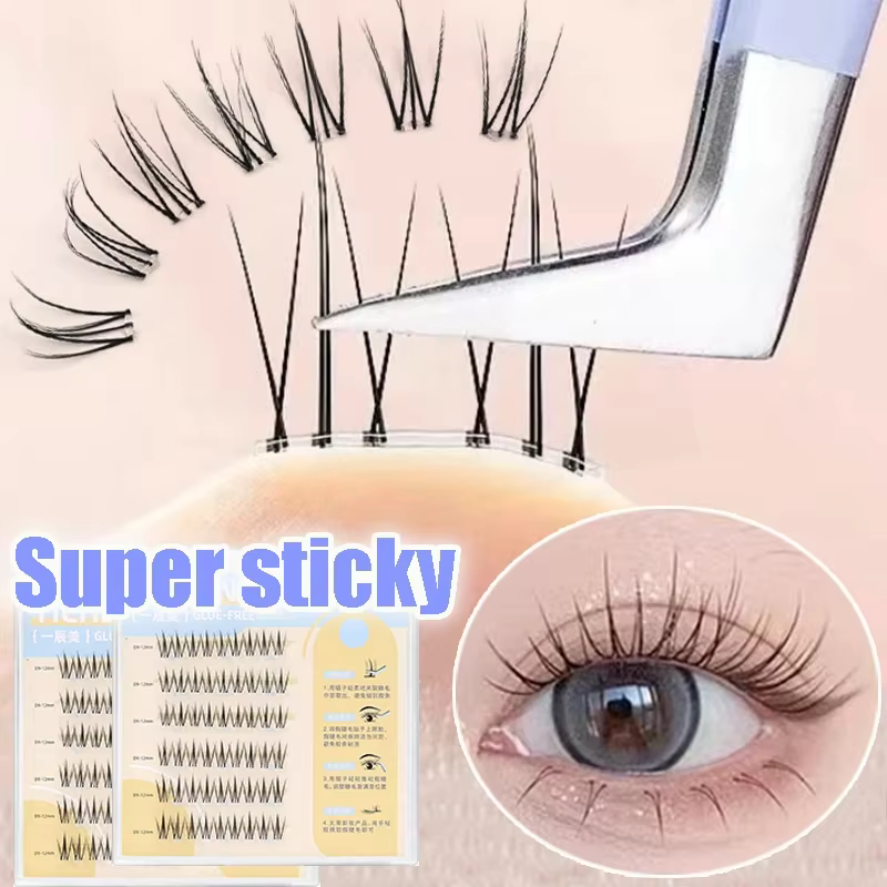 Pas besoin de colle faux cils moelleux auto-adhésif réutilisable bande transparente grappe segmentée bricolage Manga
