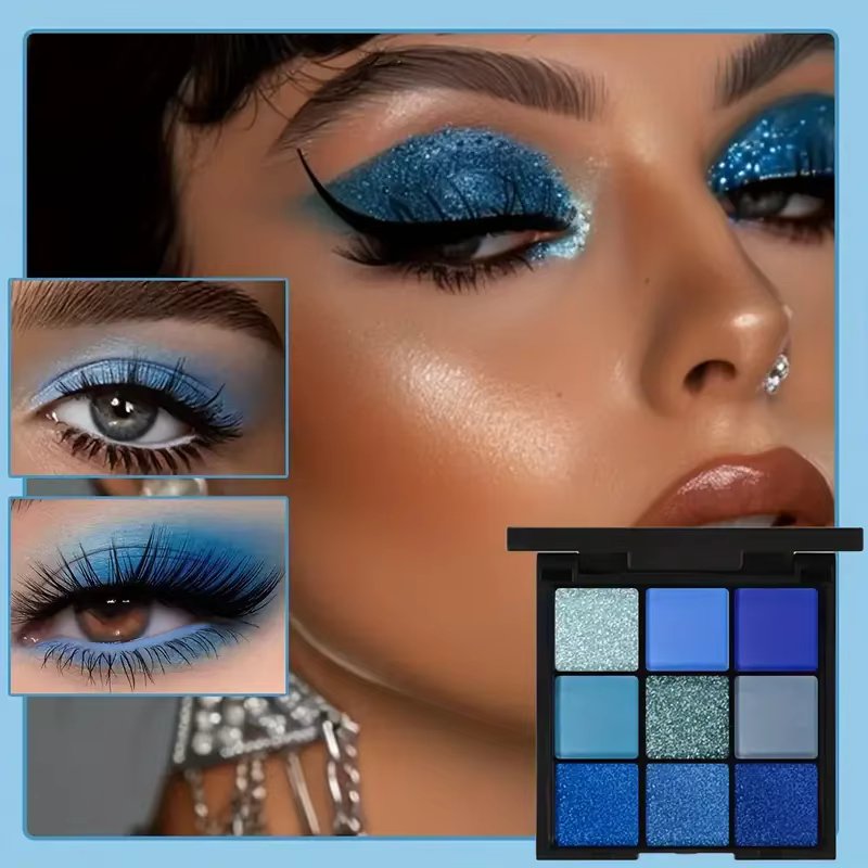 Palette de fards à paupières bleus à 9 grilles